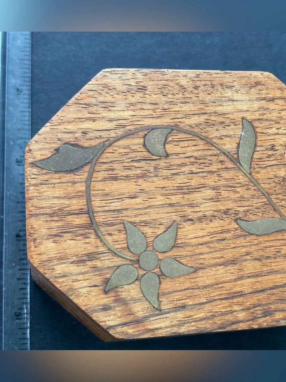 Octagonal Wood Jewelry Box with Inlaid Floral Detail